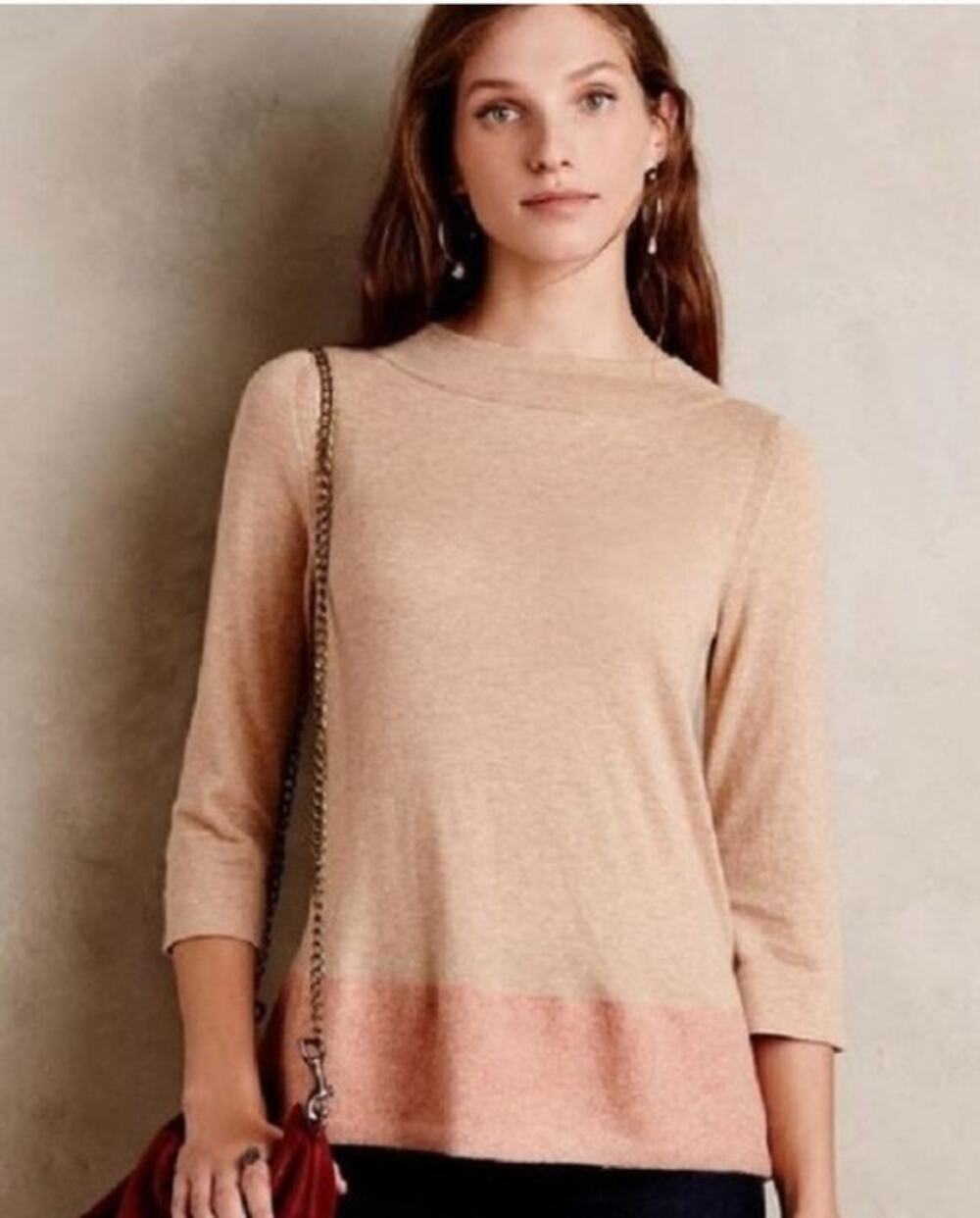 Angel of the North by Anthropologie Cashmere Blend Knit Sweater, Tan & Peach, SP